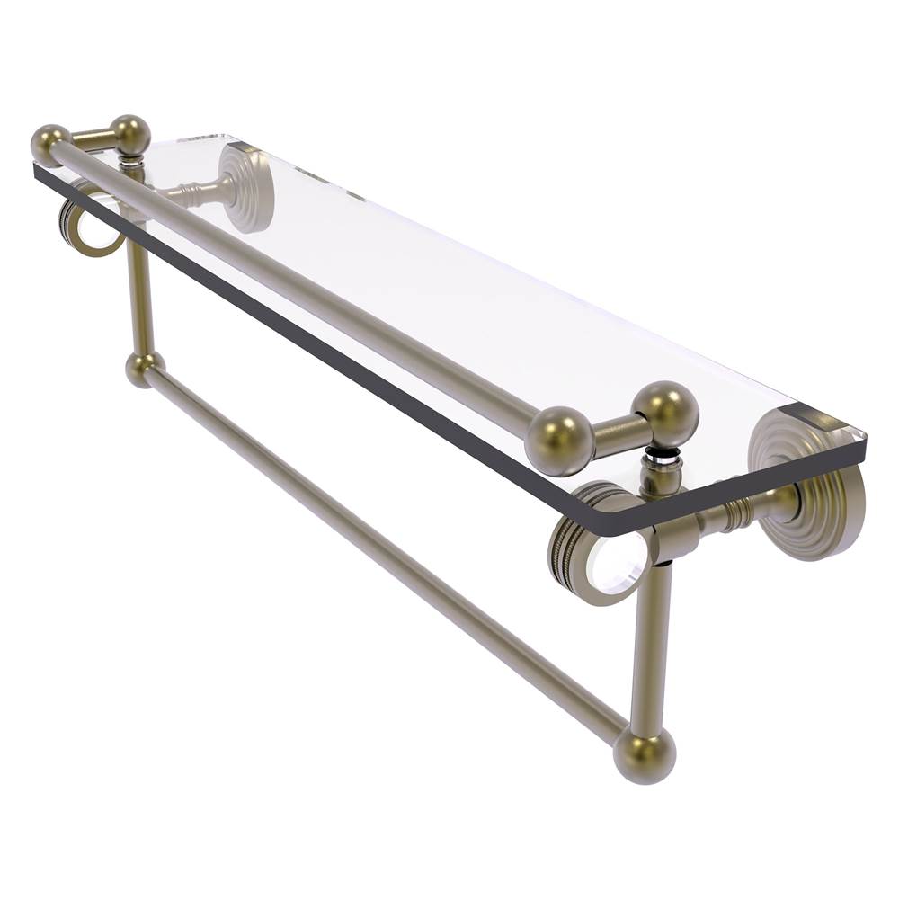 Allied Brass Pacific Grove Collection 22 Inch Gallery Glass Shelf with Towel Bar and Dotted Accents - Antique Brass
