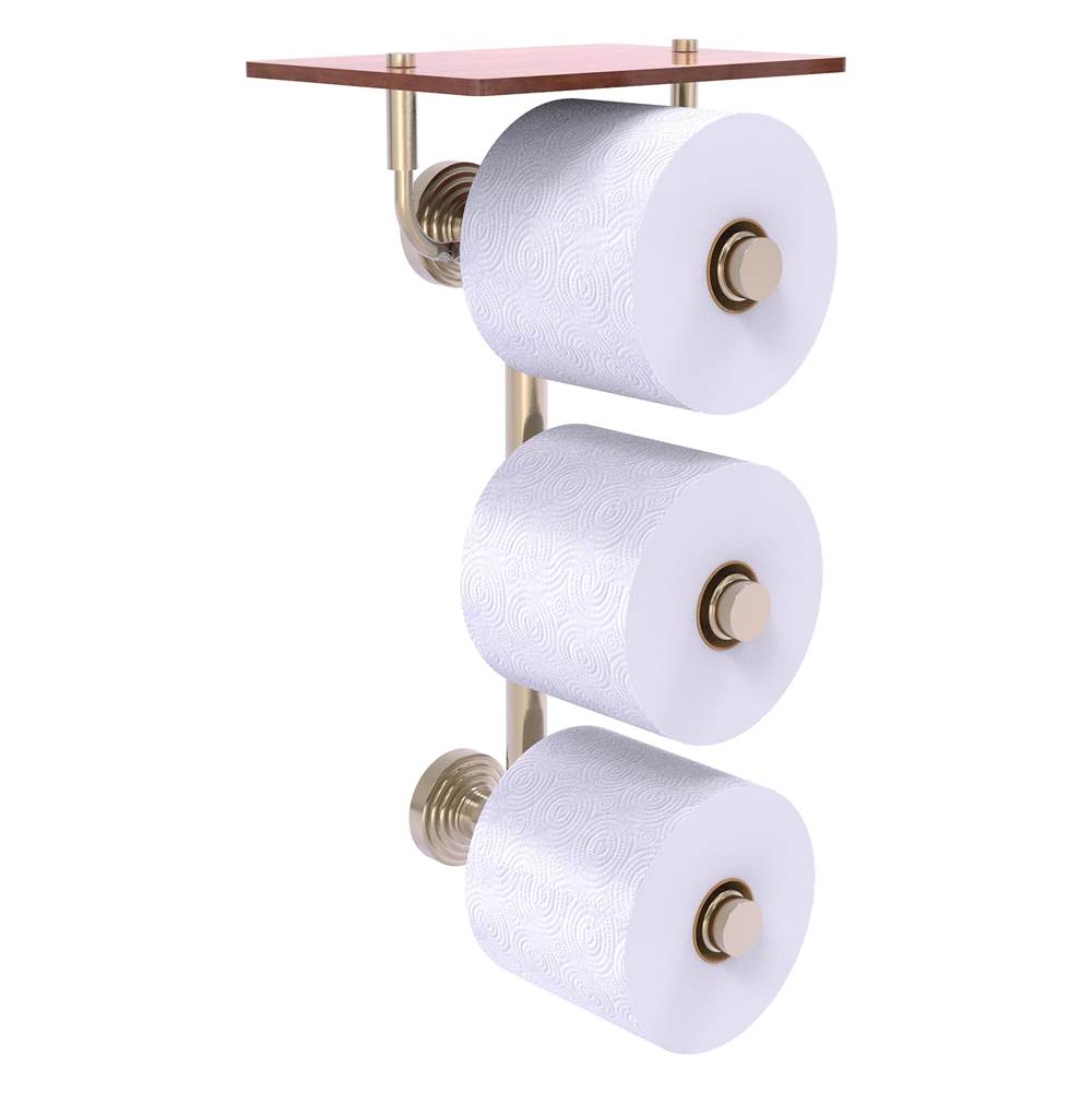 Allied Brass Waverly Place Collection 3 Roll Toilet Paper Holder with Wood Shelf - Antique Pewter
