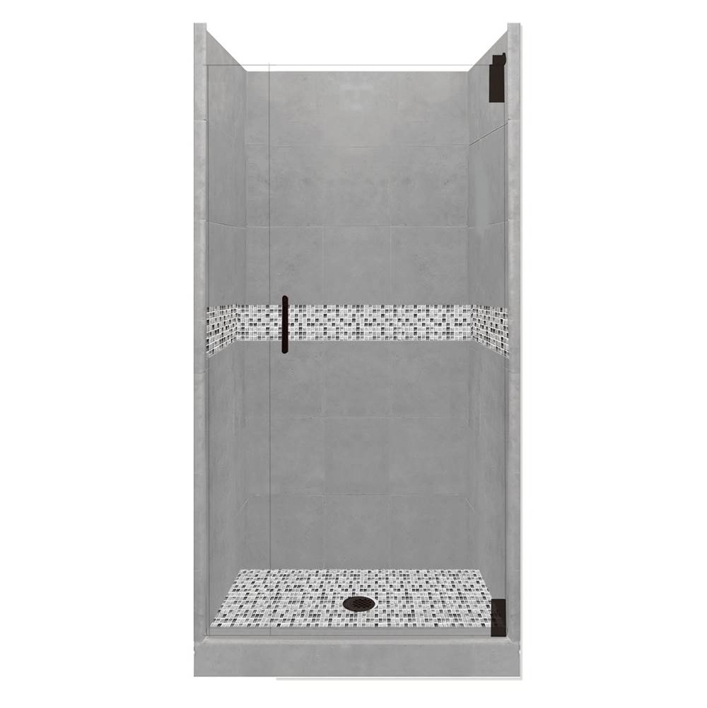 American Bath Factory 36 x 32 x 80 Del Mar Grand Alcove Shower Kit in Wet Cement with Black Pipe Finish