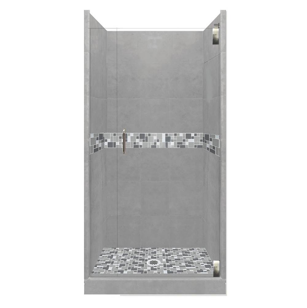 American Bath Factory 48 x 36 x 80 Newport Grand Alcove Shower Kit in Wet Cement with Satin Nickel Finish