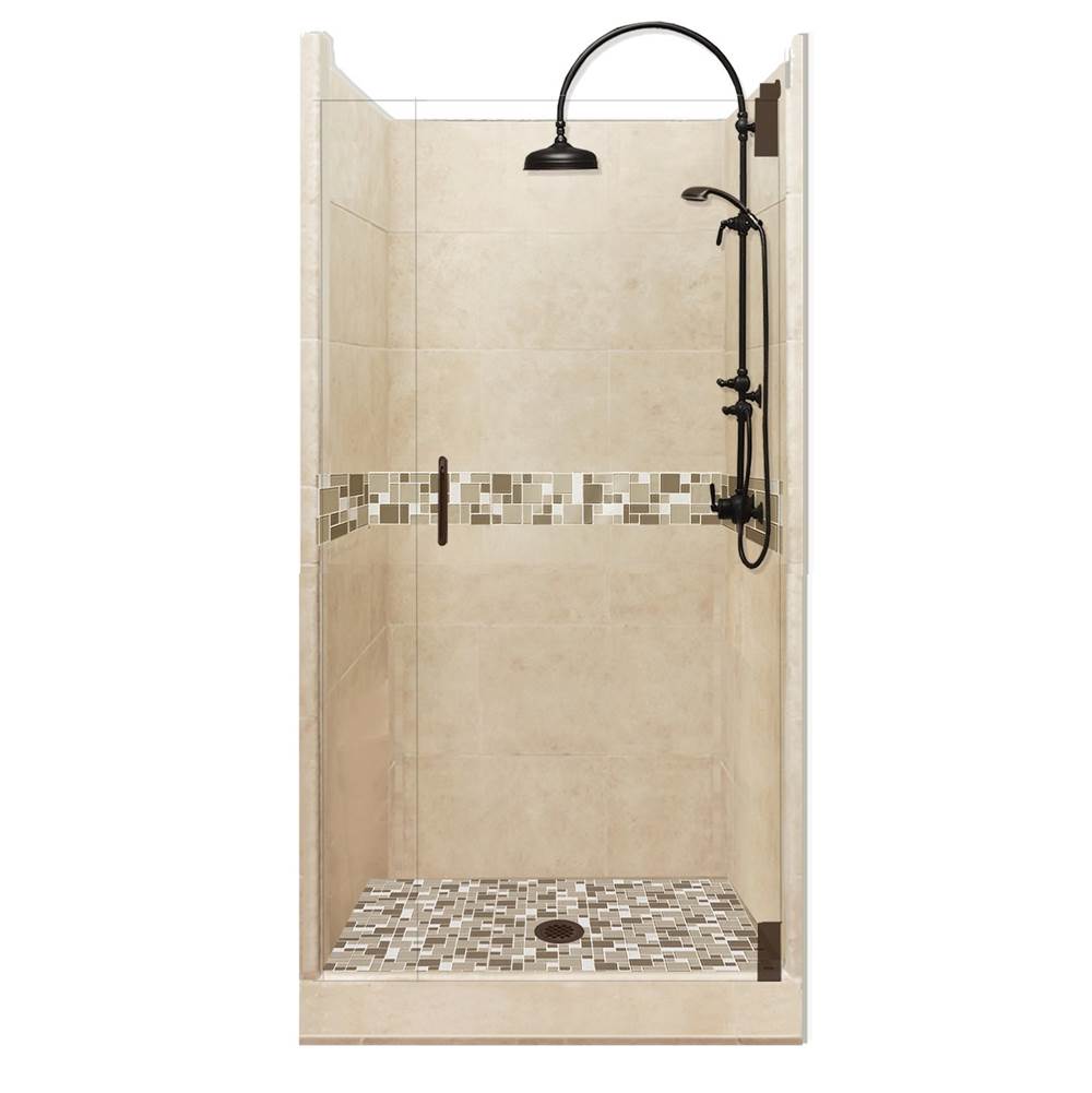 American Bath Factory 36 x 36 x 80 Tuscany Luxe Alcove Shower Kit in Brown Sugar with Old World Bronze Finish