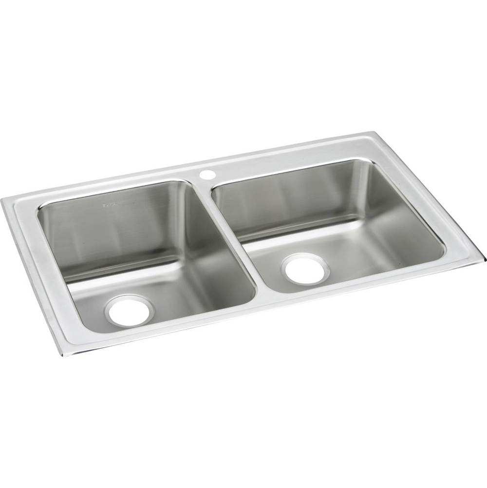 Elkay Lustertone Classic Stainless Steel 37'' x 22'' x 10'', Offset Double Bowl Drop-in Sink