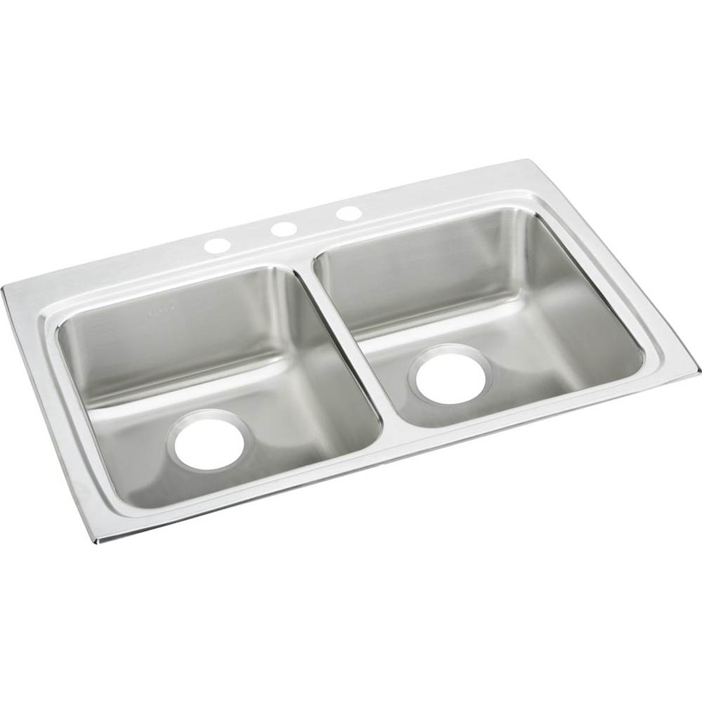 Elkay Lustertone Classic Stainless Steel 33'' x 22'' x 5-1/2'', MR2-Hole Equal Double Bowl Drop-in ADA Sink