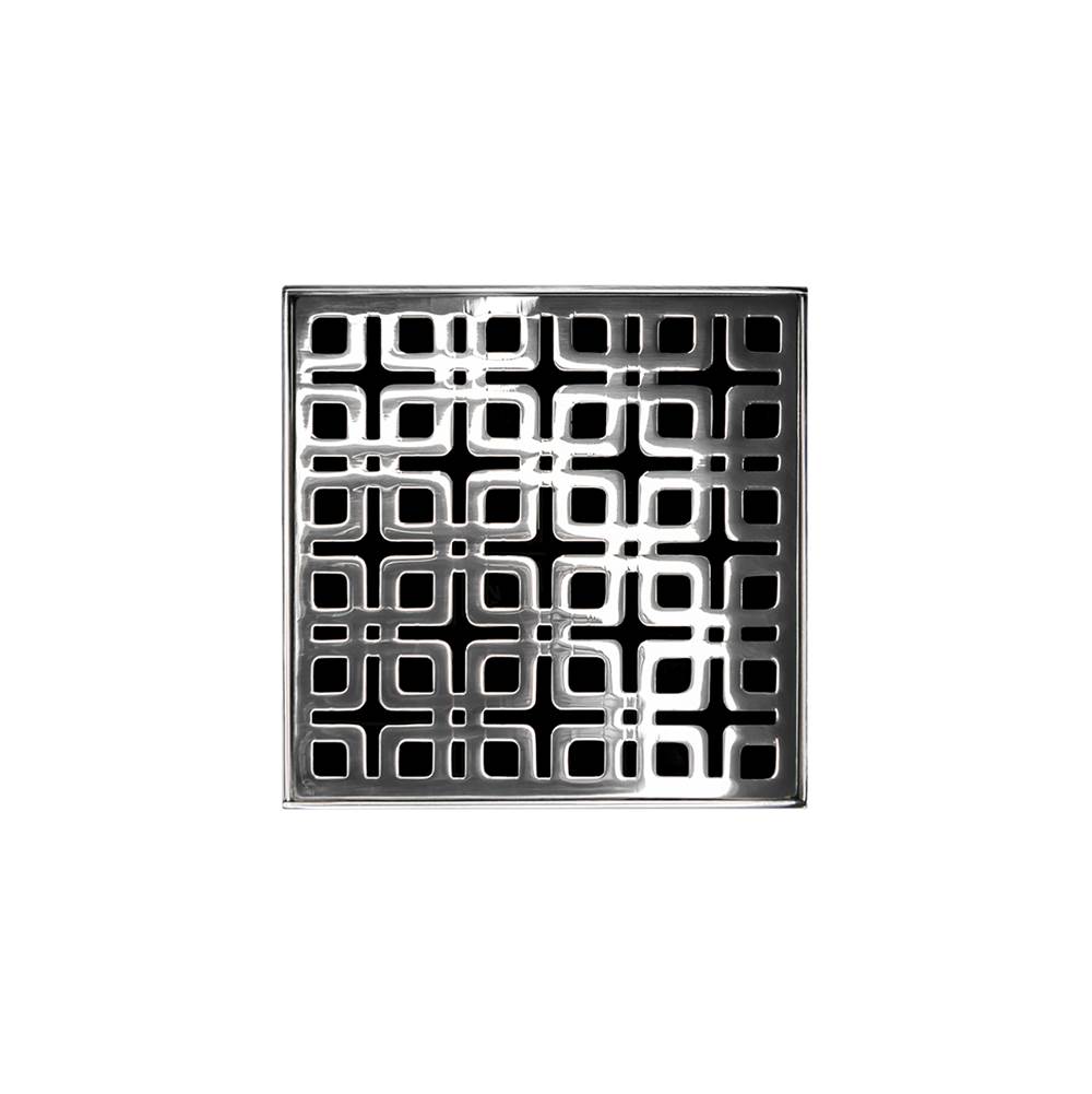 Infinity Drain 4'' x 4'' Strainer with Link Pattern Decorative Plate and 2'' Throat in Polished Stainless for KD 4