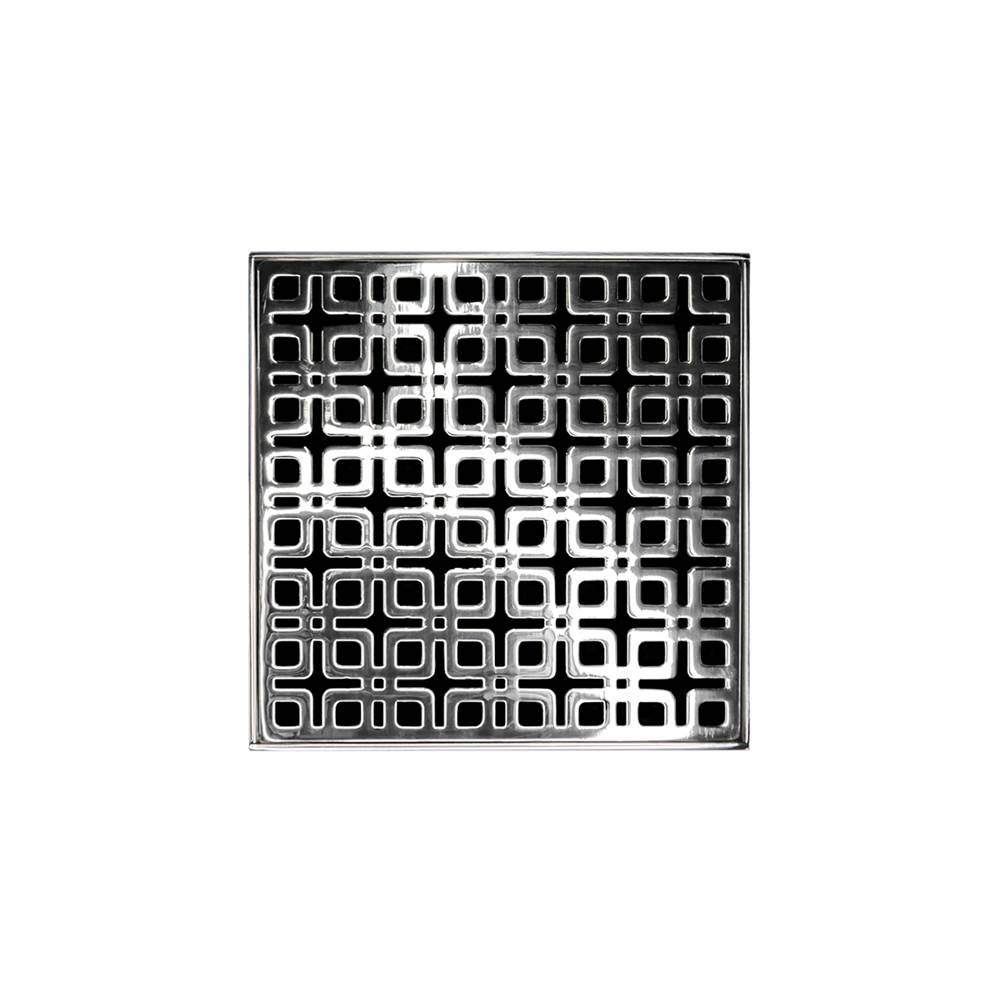 Infinity Drain 5'' x 5'' KD 5 Complete Kit with Link Pattern Decorative Plate in Polished Stainless with PVC Drain Body, 2'' Outlet
