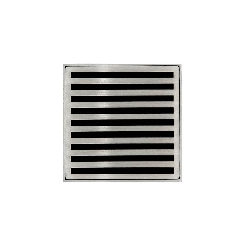 Infinity Drain 4'' x 4'' ND 4 Complete Kit with Lines Pattern Decorative Plate in Satin Stainless with Cast Iron Drain Body, 2'' Outlet
