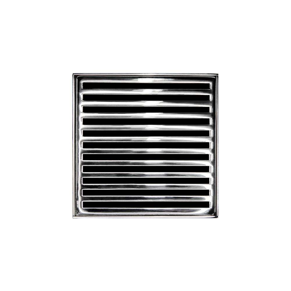 Infinity Drain 5'' x 5'' ND 5 Complete Kit with Lines Pattern Decorative Plate in Polished Stainless with Cast Iron Drain Body for Hot Mop, 2'' Outlet