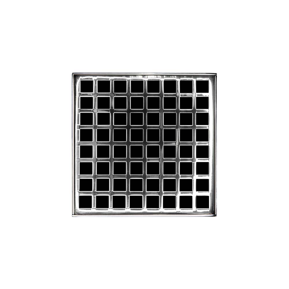 Infinity Drain 5'' x 5'' QD 5 High Flow Complete Kit with Squares Pattern Decorative Plate in Polished Stainless with ABS Drain Body, 3'' Outlet