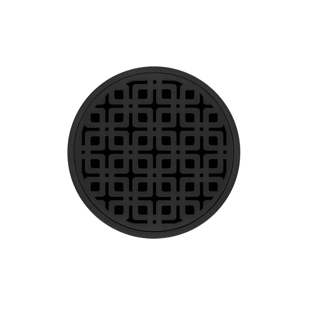 Infinity Drain 5'' Round RKD 5 Complete Kit with Link Pattern Decorative Plate in Matte Black with PVC Drain Body, 2'' Outlet
