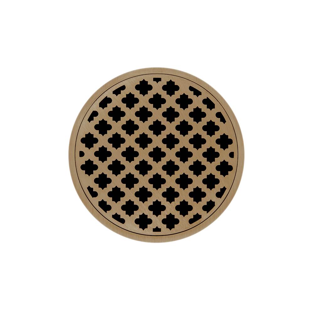 Infinity Drain 5'' Round Strainer with Moor Pattern Decorative Plate and 2'' Throat in Satin Bronze for RMD 5