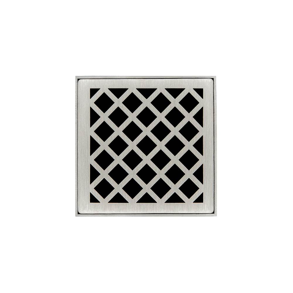 Infinity Drain 4'' x 4'' XD 4 Complete Kit with Criss-Cross Pattern Decorative Plate in Satin Stainless with ABS Drain Body, 2'' Outlet