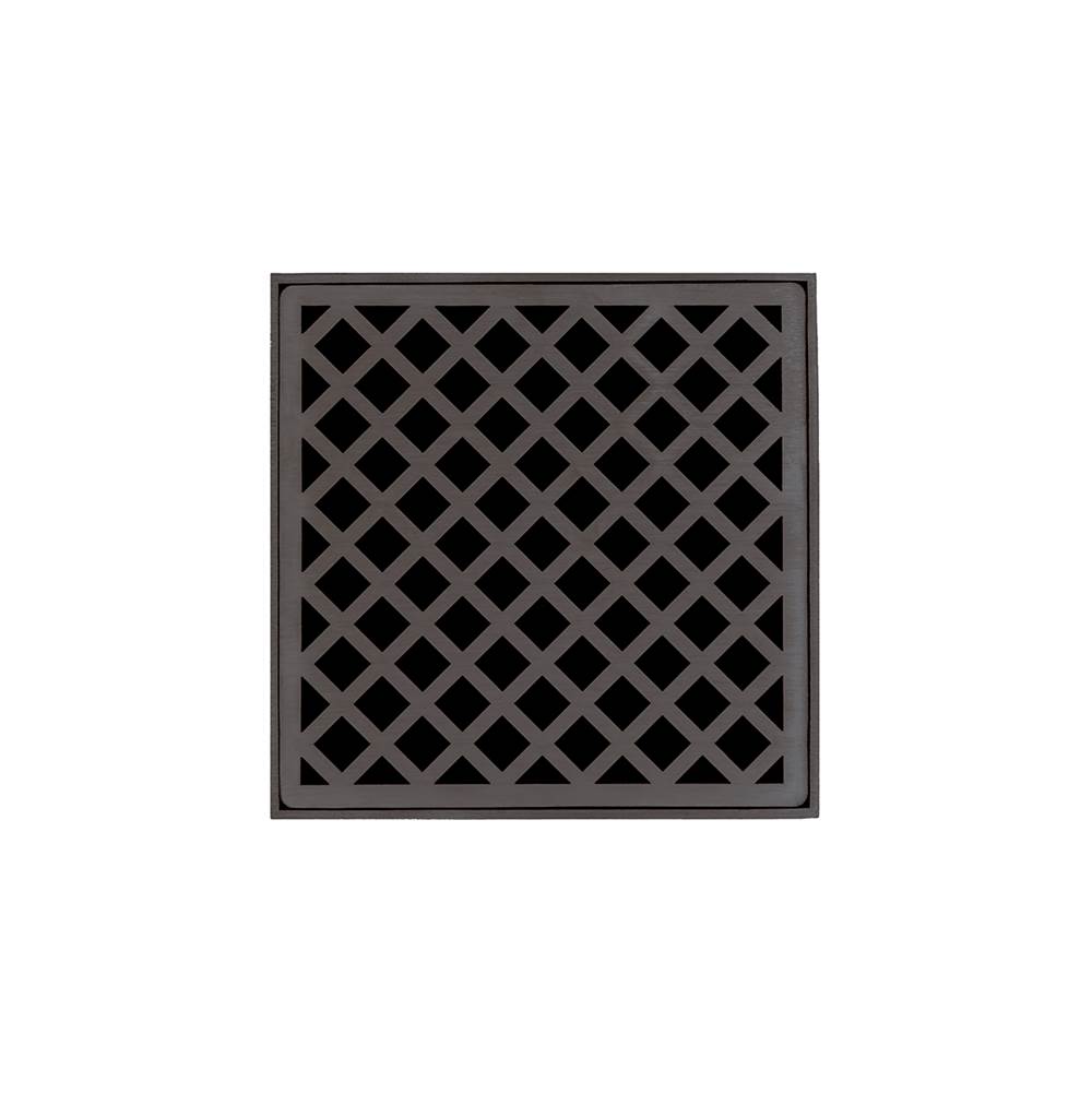 Infinity Drain 5'' x 5'' XD 5 Complete Kit with Criss-Cross Pattern Decorative Plate in Oil Rubbed Bronze with PVC Drain Body, 2'' Outlet