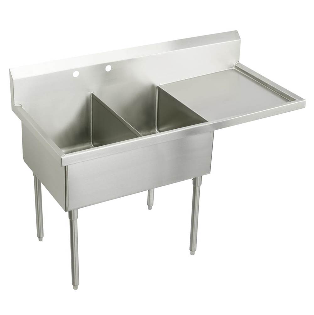 Just Manufacturing Stainless Steel 85-1/2'' x 27-1/2'' x 14'' Floor Mount Double Compartment 4-Hole Scullery Sink w/Right Drainboard