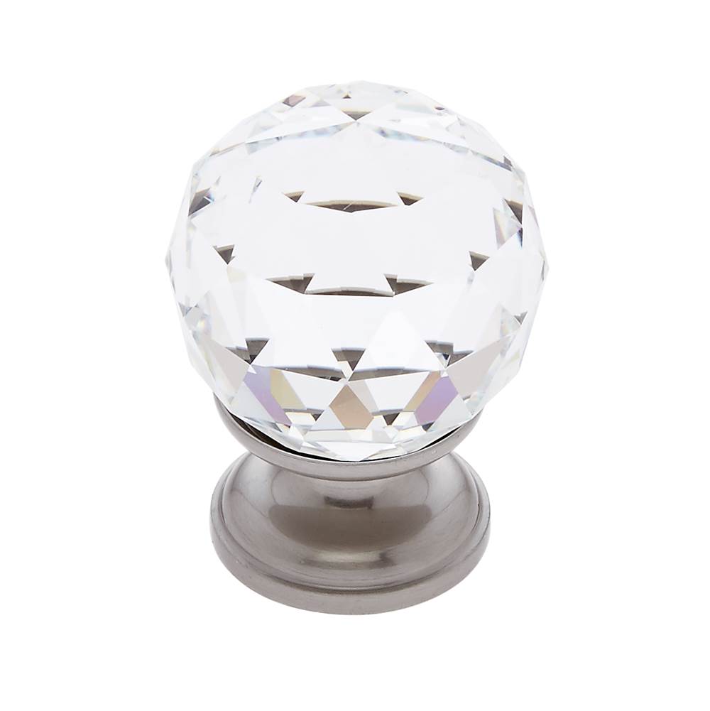 JVJ Hardware Pure Elegance Collection Satin Nickel Finish 30 mm (1-3/16'') Round Faceted 31 percent Leaded Crystal Knob