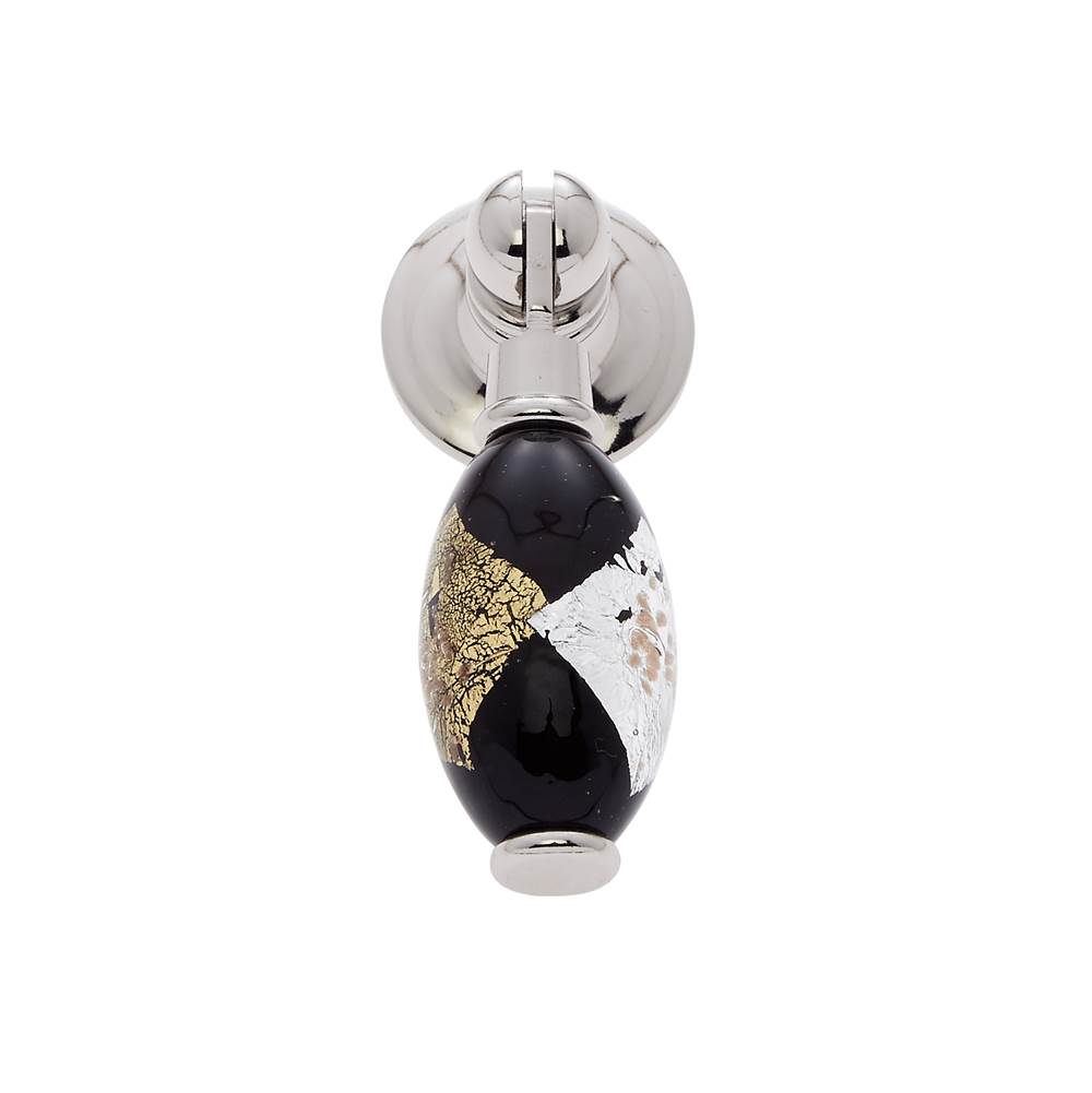 JVJ Hardware Murano Collection Polished Nickel Finish 30 mm Gold w/Silver and Black Drop Pendant Pull, Composition Glass and Solid Brass and Solid Brass