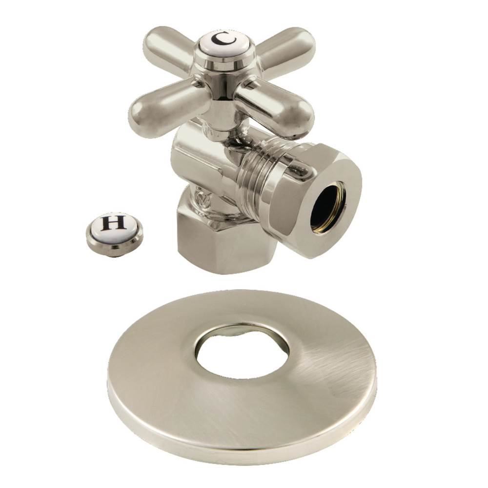 Kingston Brass 1/2-Inch FIP X 1/2-Inch or 7/16-Inch O.D. Slip Joint Quarter-Turn Angle Stop Valve with Flange, Brushed Nickel