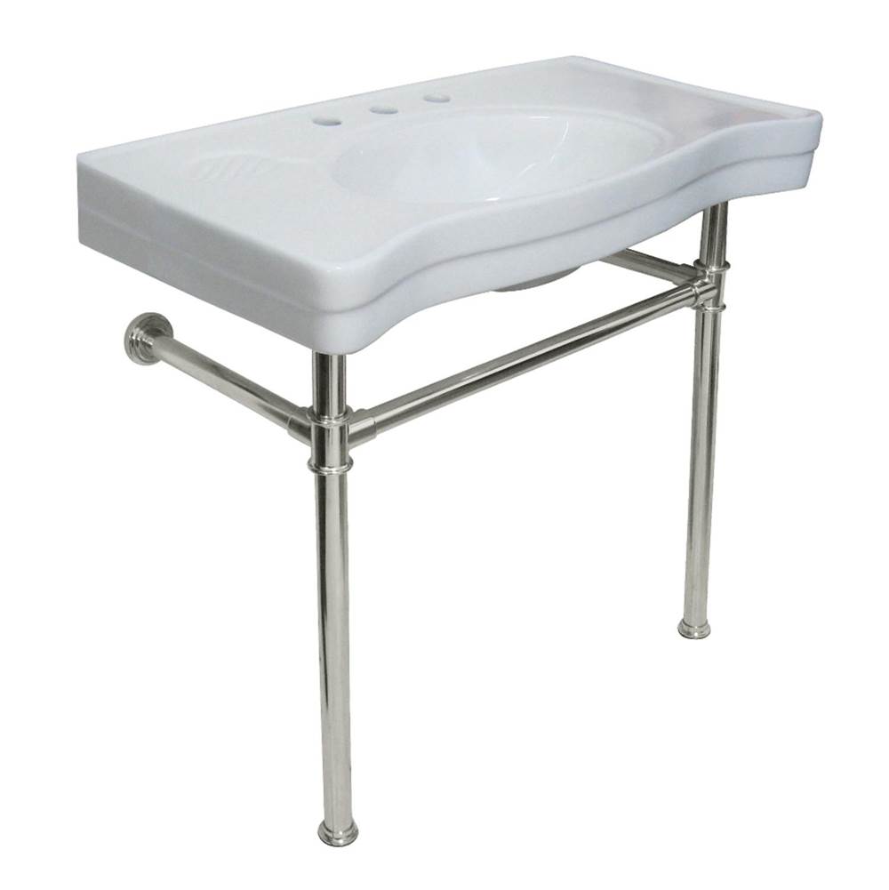 Kingston Brass Imperial Ceramic Console Sink with Stainless Steel Legs, White/Polished Nickel