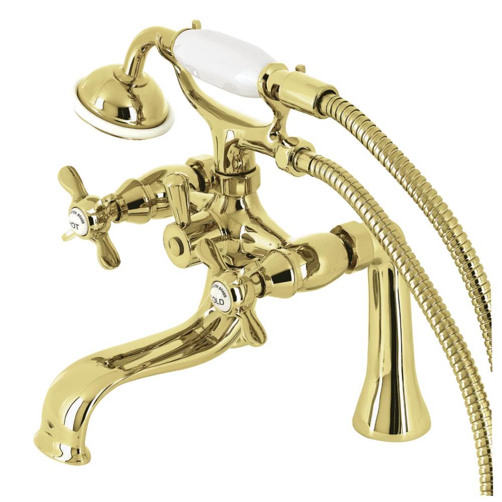 Kingston Brass Essex Deck Mount Clawfoot Tub Faucet with Hand Shower, Polished Brass