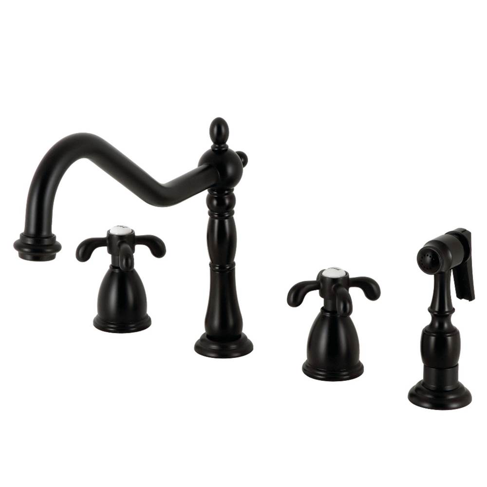 Kingston Brass Kingston Brass KB1790TXBS French Country Widespread Kitchen Faucet with Brass Sprayer, Matte Black