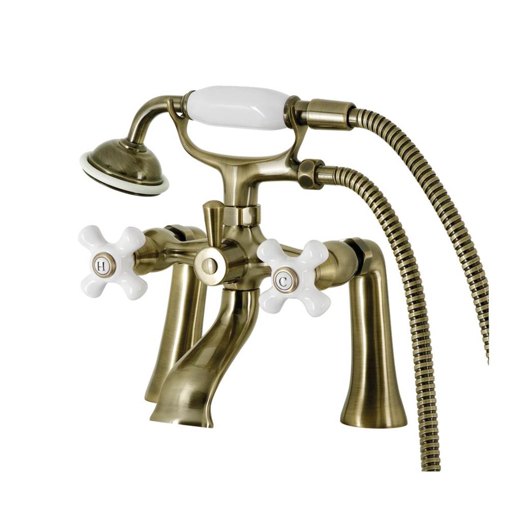 Kingston Brass Kingston Brass KS268PXAB Kingston Deck Mount Clawfoot Tub Faucet with Hand Shower, Antique Brass