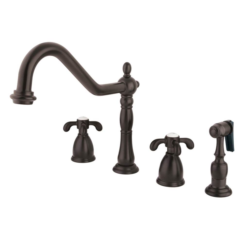 Kingston Brass French Country Widespread Kitchen Faucet with Brass Sprayer, Oil Rubbed Bronze