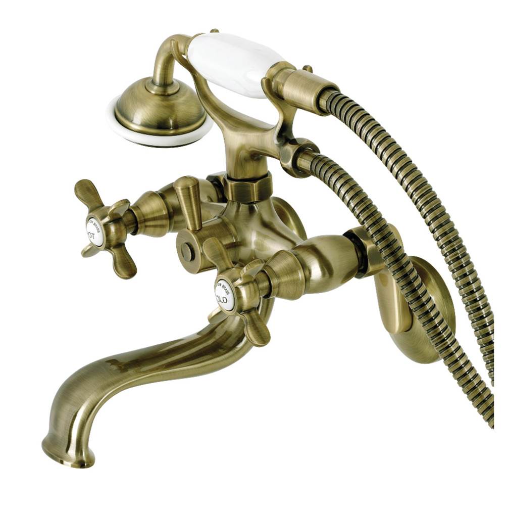 Kingston Brass Essex Wall Mount Clawfoot Tub Faucet with Hand Shower, Antique Brass