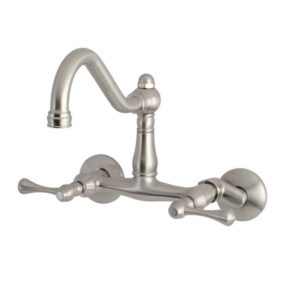Kingston Brass Vintage 6'' Adjustable Center Wall Mount Kitchen Faucet, Brushed Nickel