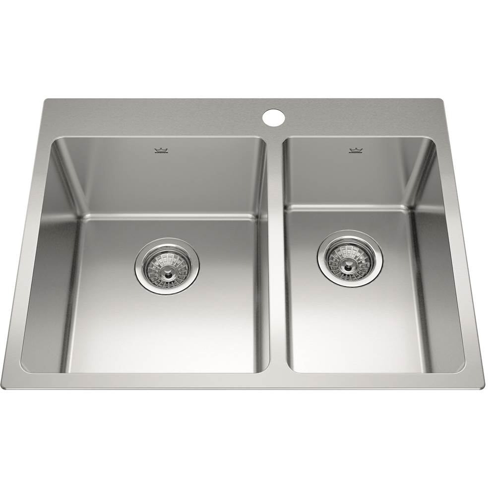 Kindred Brookmore 27-in LR x 20.9-in FB x 9-in DP Drop in Double Bowl Stainless Steel Sink, BCL2127R-9-1N