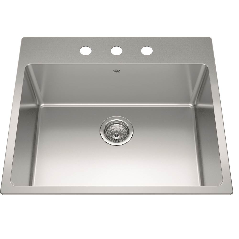 Kindred Brookmore 25.1-in LR x 22.1-in FB x 9-in DP Drop in Single Bowl Stainless Steel Sink, BSL2225-9-3N