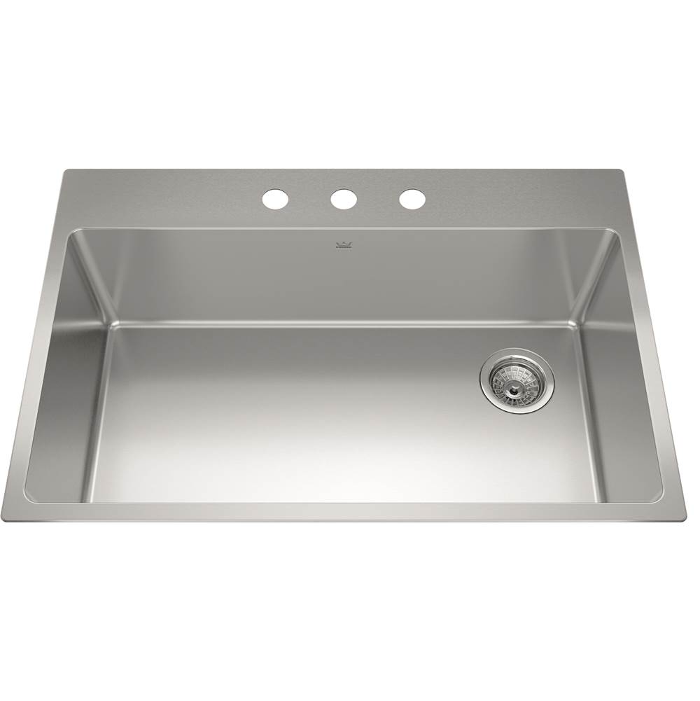 Kindred Brookmore 32.9-in LR x 22.1-in FB x 9-in DP Drop in Single Bowl Stainless Steel Sink, BSL2233-9-3N-OW