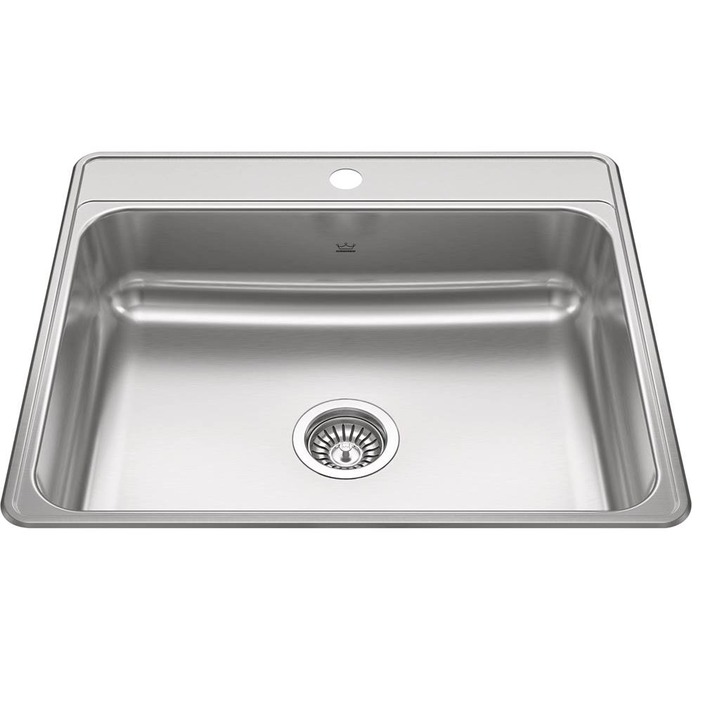 Kindred Creemore 25-in LR x 22-in FB x 6-in DP Drop In Single Bowl 1-Hole Stainless Steel Sink, CSLA2522-6-1N