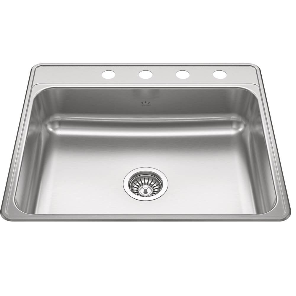 Kindred Creemore 25-in LR x 22-in FB x 6-in DP Drop In Single Bowl 4-Hole Stainless Steel Sink, CSLA2522-6-4N