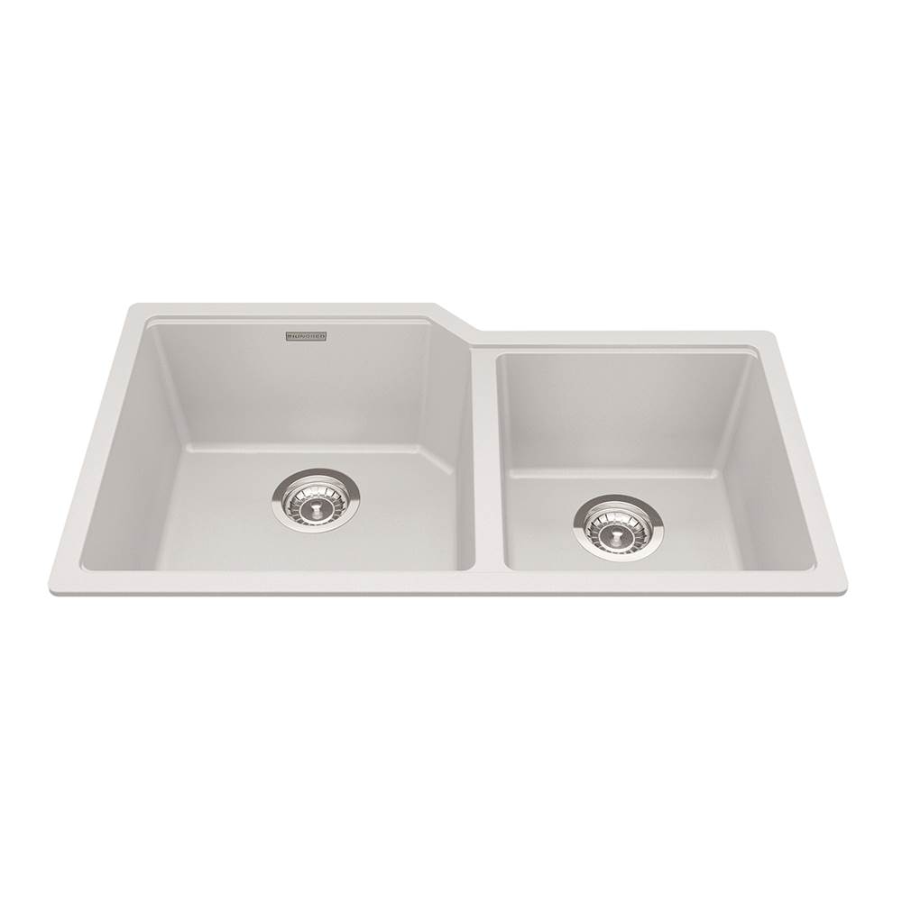 Kindred Granite Series 33.88-in LR x 19.69-in FB Undermount Double Bowl Granite Kitchen Sink in Polar White