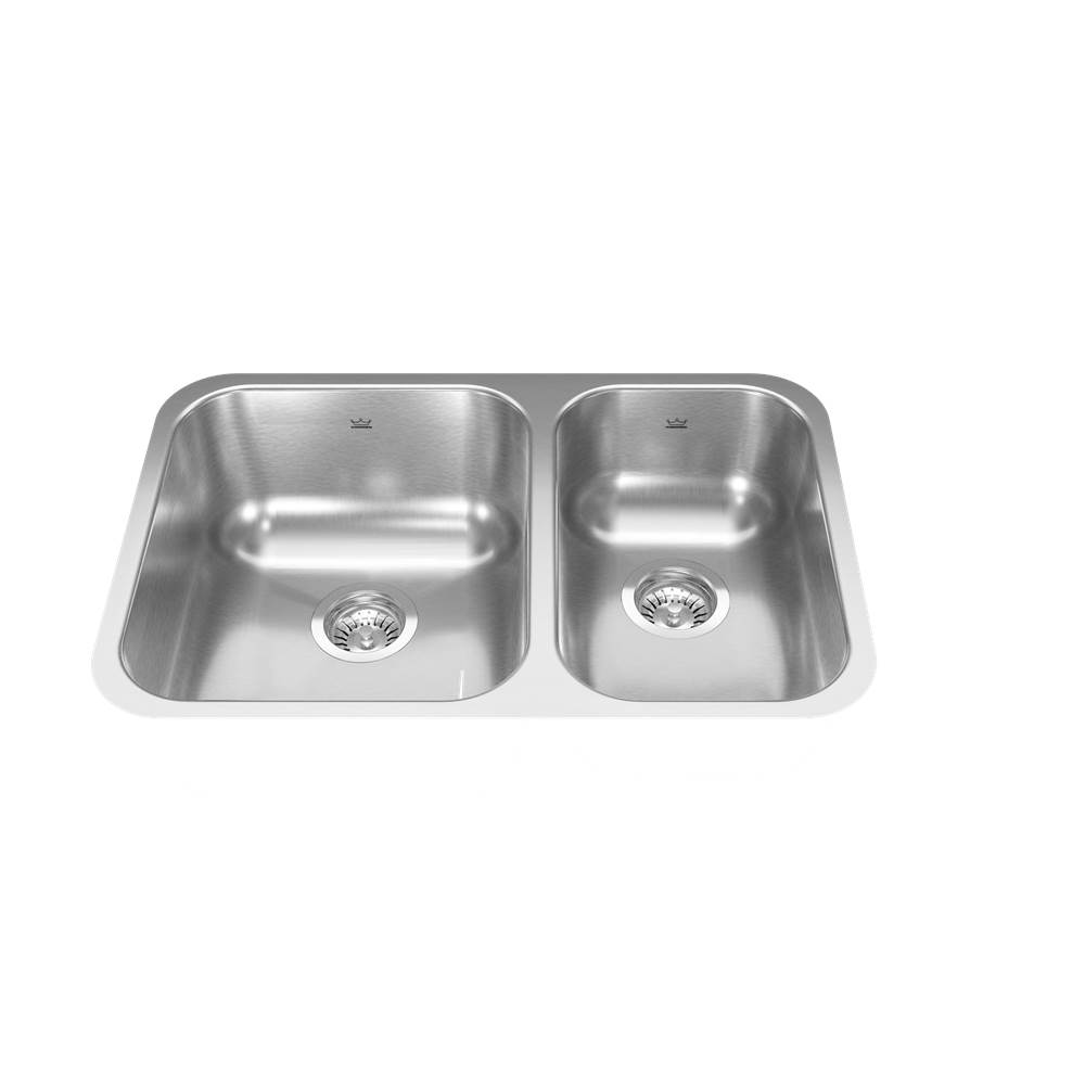 Kindred Reginox 26.88-in LR x 17.75-in FB x 8.5-in DP Undermount Double Bowl Stainless Steel Kitchen Sink, NDC1827RU-9N