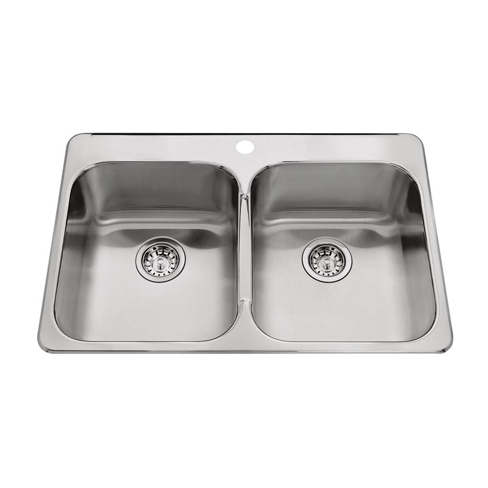 Kindred Steel Queen 31.25-in LR x 20.5-in FB x 8-in DP Drop In Double Bowl 1-Hole Stainless Steel Kitchen Sink, QDL2031-8-1N