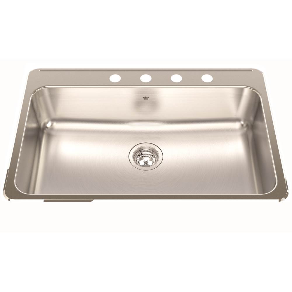 Kindred Steel Queen 31.25-in LR x 20.5-in FB x 8-in DP Drop In Single Bowl 4-Hole Stainless Steel Kitchen Sink, QSLA2031-8-4N