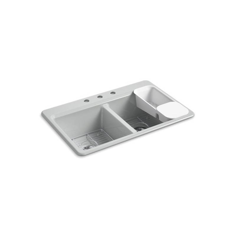 Kohler Riverby® 33'' x 22'' x 9-5/8'' top-mount double-equal workstation kitchen sink with accessories and 3 faucet holes