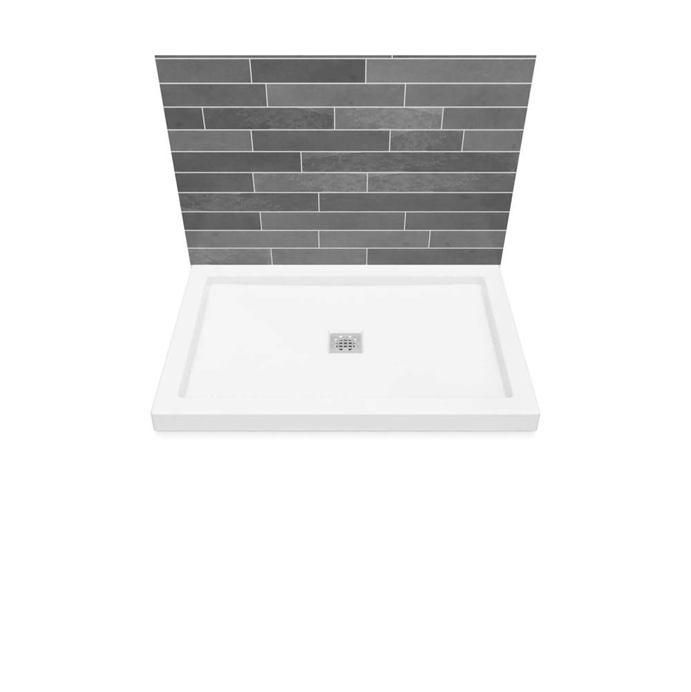 Maax B3Square 4836 Acrylic Wall Mounted Shower Base in White with Center Drain