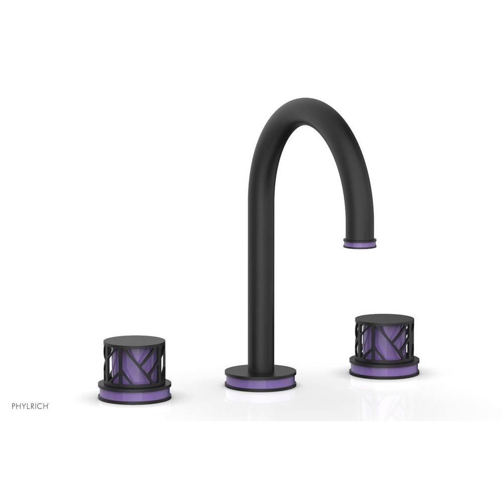 Phylrich Satin Nickel Jolie Widespread Lavatory Faucet With Gooseneck Spout, Round Cutaway Handles, And Purple Accents - 1.2GPM