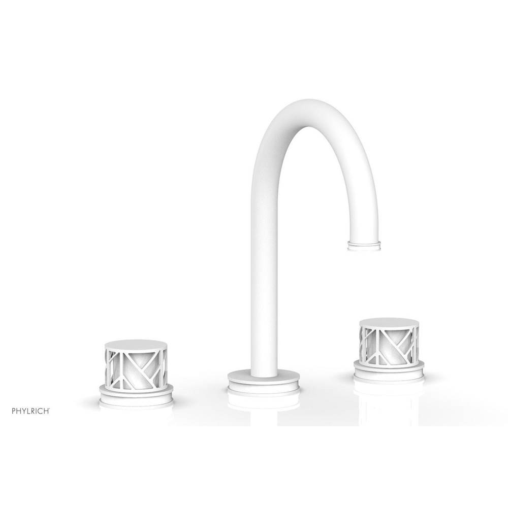 Phylrich Satin White Jolie Widespread Lavatory Faucet With Gooseneck Spout, Round Cutaway Handles, And Gloss White Accents - 1.2GPM