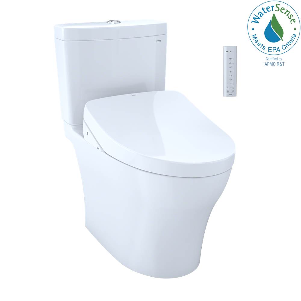 TOTO WASHLET®+ Aquia IV 1G Two-Piece Elongated Dual Flush 1.0 and 0.8 GPF Toilet and Contemporary WASHLET S550e Bidet Seat, Cotton White