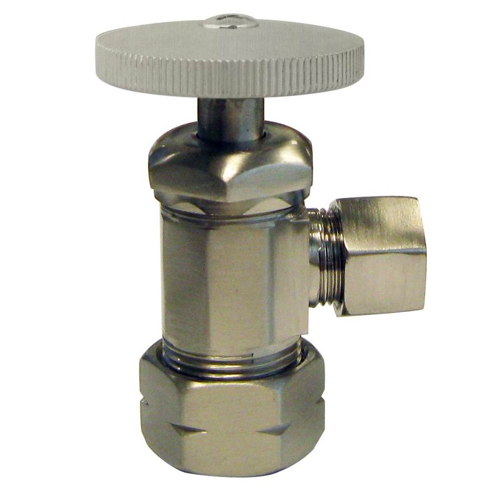 Westbrass Round Handle Angle Stop Shut Off Valve 1/2-Inch Copper Pipe Inlet with 3/8-Inch Compression Outlet in Satin Nickel