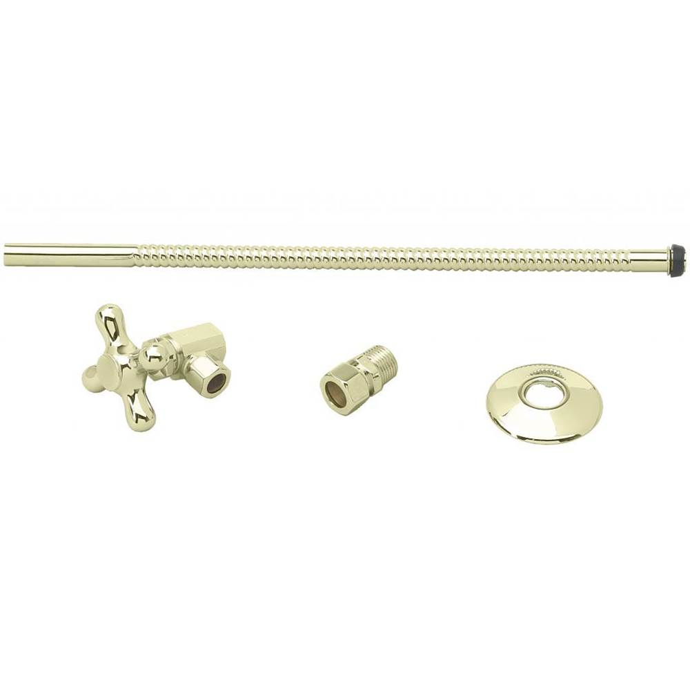 Westbrass Toilet Kit with Stop and Corrugated Riser - Cross Handle in Polished Brass