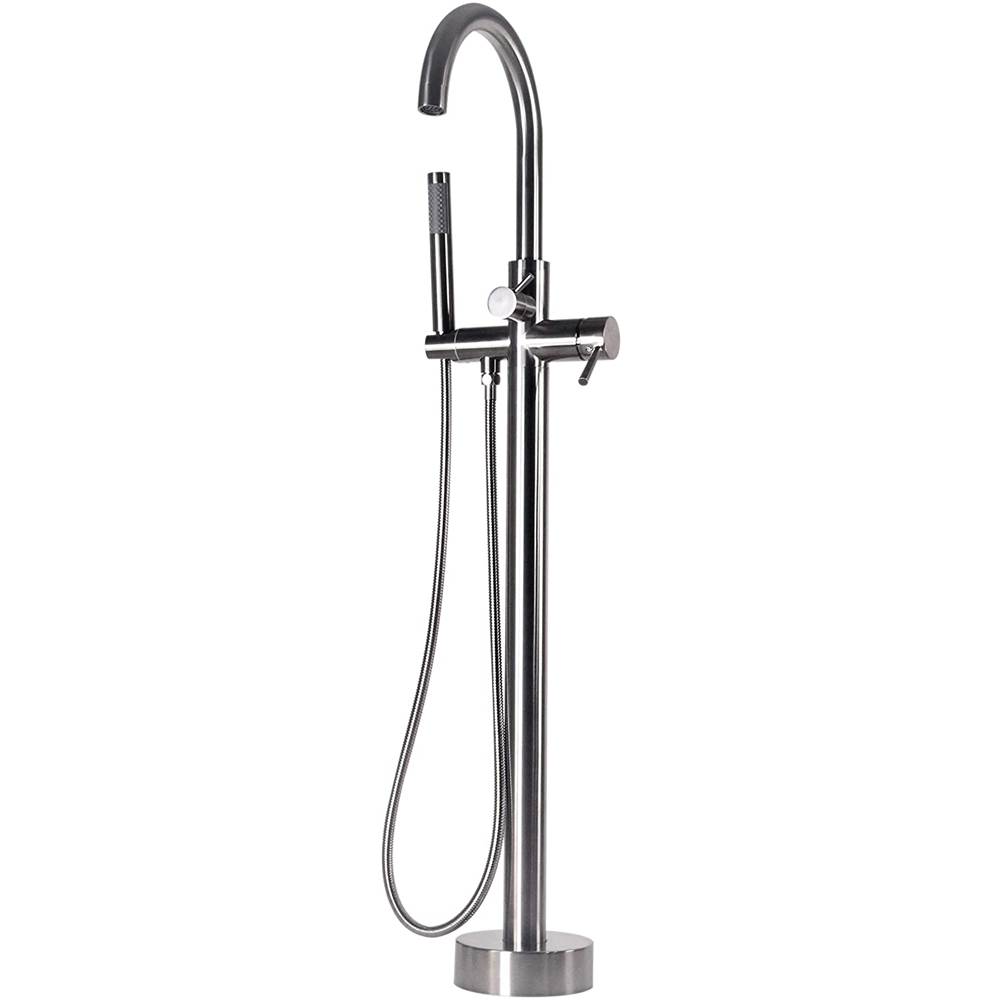 Westbrass Single-Handle Bath, Floor Mounted 39 in. Tall, Hi-Flow Faucet with Contemporary Hand Held Sprayer and Hose Free Standing Tub Filler, Polished Chrome
