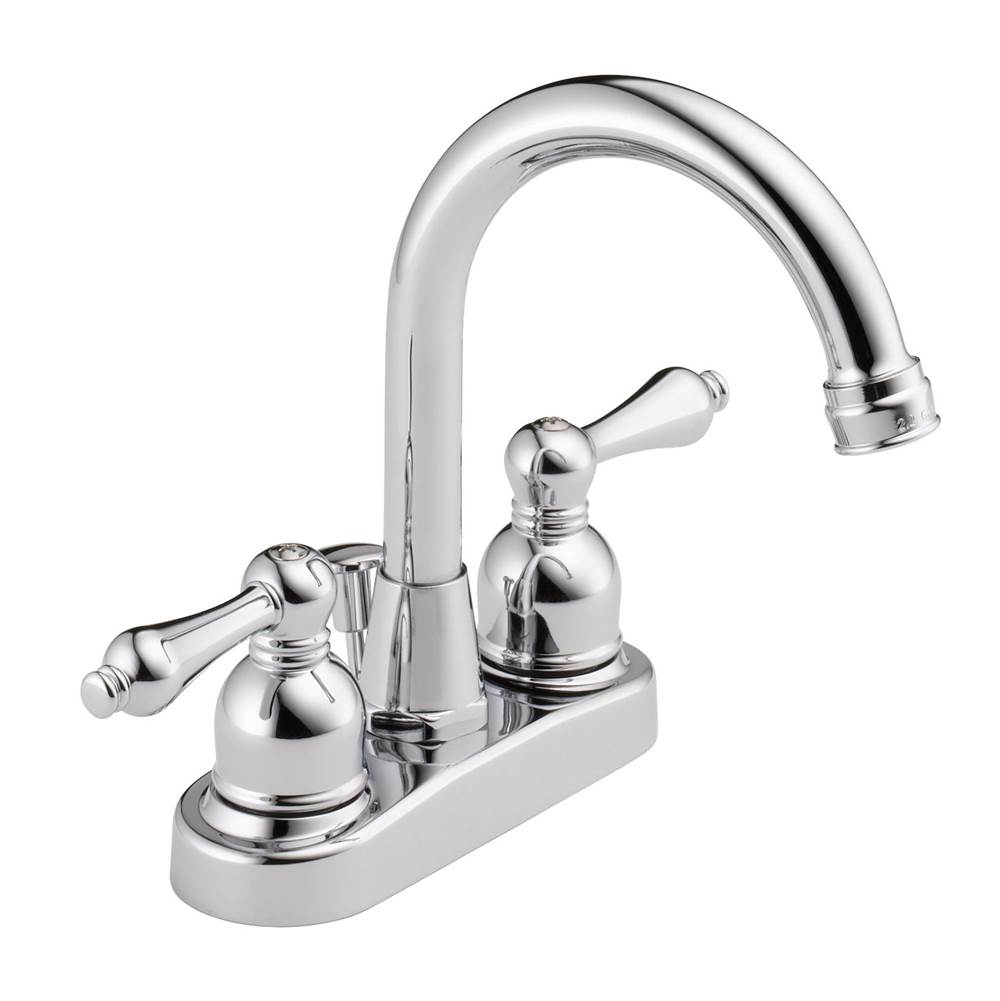 Westbrass 4 in. Centerset 2-Handle High-Arc Bathroom Faucet in Polished Chrome with Drain