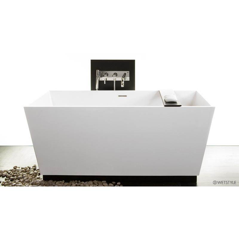WETSTYLE Cube Bath 60 X 30 X 24 - Fs  - Built In Nt O/F & Mb Drain - Copper Conn - Wood Plinth Oak Coffee Bean - White Matte