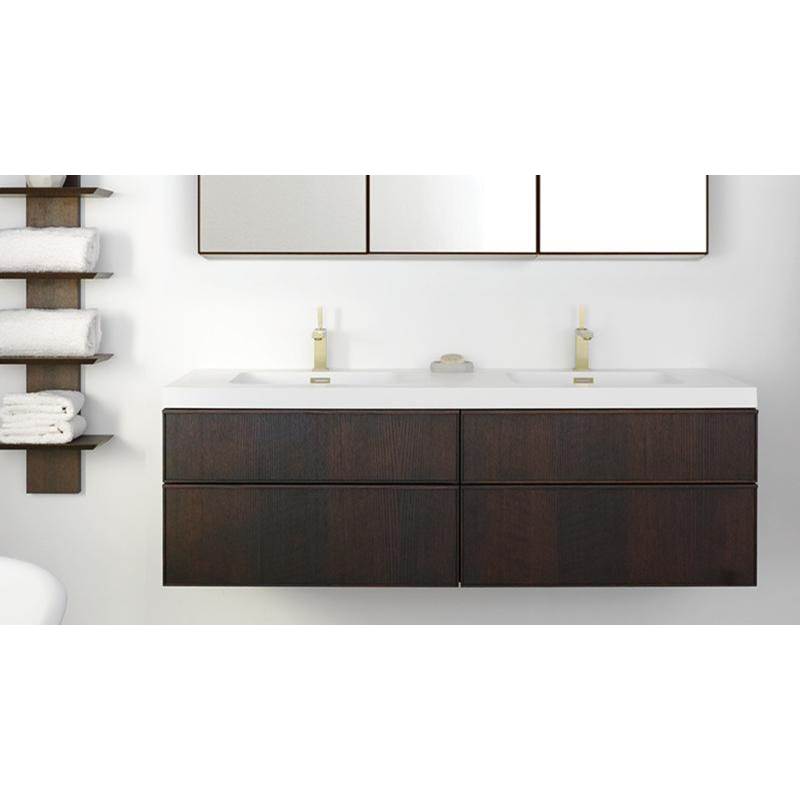 WETSTYLE Furniture Frame Linea - Vanity Wall-Mount 72 X 22 - 4 Drawers, 3/4 Depth Drawers - Oak Wenge And White Matte Glass Insert
