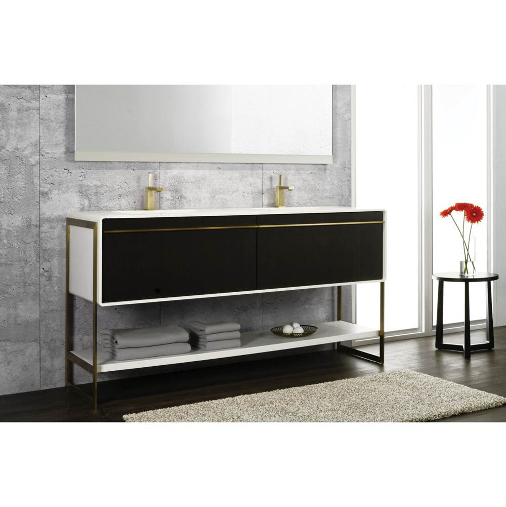 WETSTYLE Deco Vanity Floormount 30'' - Wll Config Torrified Eucalyptus And Matte Lacquer Stone Harbour Grey - Satin Brass Metal